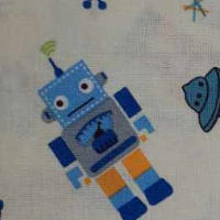 multi coloured robots on white background