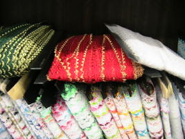 Selection of two coloured Lace in green, red and white with gold, red, pink, yellow trimming red