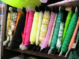 Cotton, Synthetic, nylon, pink, bright pink, green, blue, cream, white, yellow and other coloured lace lace